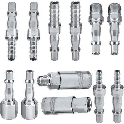 Connecteurs, raccords d'air, 12 raccords d'air, 6,35 mm BSP Air Line Compresseur raccords raccords mâle femelle et mâle pour tuyau de 6, 8 et 10 mm (1/5)
