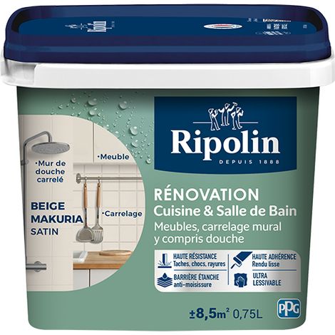 Peinture Rénovation Cuisine et Bain - Satin - 0,75L - Vert Nobile - Ripolin (1/5)