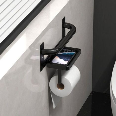 Porte-Papier Toilette - Métal Noir - 3 en 1 Porte-Rouleau Poignée Étagère - Salle De Bain Douche Cuisine - 1 Pièce (1/4)