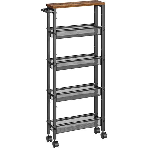 Vasagle – Desserte de cuisine 5 niveaux – Étagère fine avec roulettes – Cadre en acier – Dimensions 13x41x99,6 cm – Idéale pour petits espaces