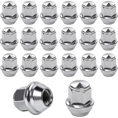 Lot de 20 écrous de roue chromés M12 x 1,5 : écrous de roue en chrome monobloc, capuchons fermés coniques compatibles avec la plupart des modèles (1/5)