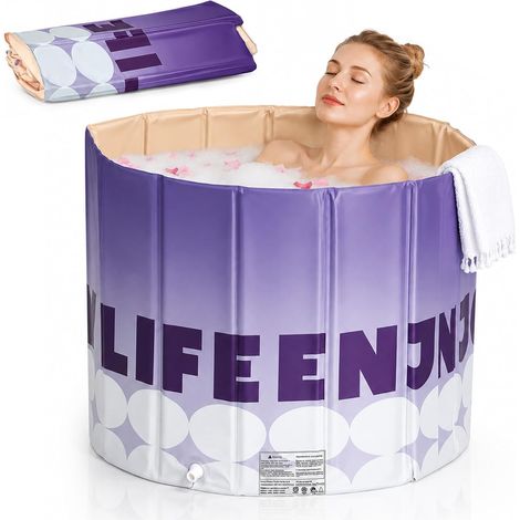 Baignoire Pliable, Baignoire de Bain Gonflable 80cm avec 5 Couches Isolantes et Double Vidange, Baignoire Portable 68cm Hauteur sans Installation, Pour Petite Salle de Bain, Camping, RV (1/5)