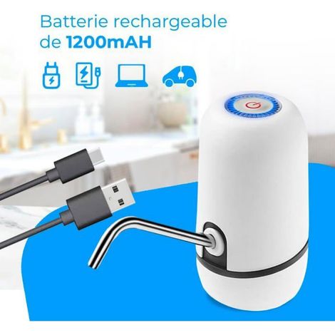 Distributeur d'eau en Bouteille-USB, 1200mAh, Carafes et Bouteilles 1.5L,5.7L,10L,11.3L,15L,18.9L,Blanche (2 Adaptateurs 3.8 &4.8cm) (1/5)
