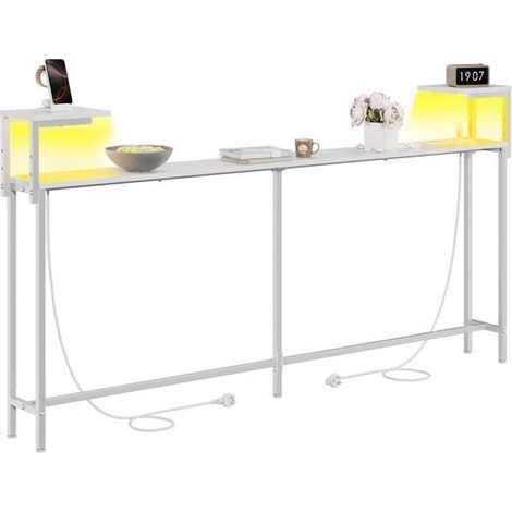 ECOFURNIX Table Console Longue LED, 180cm Console Meuble avec 2 Prises et Ports USB-C, pour Couloir et Entrée, Blanc (1/5)