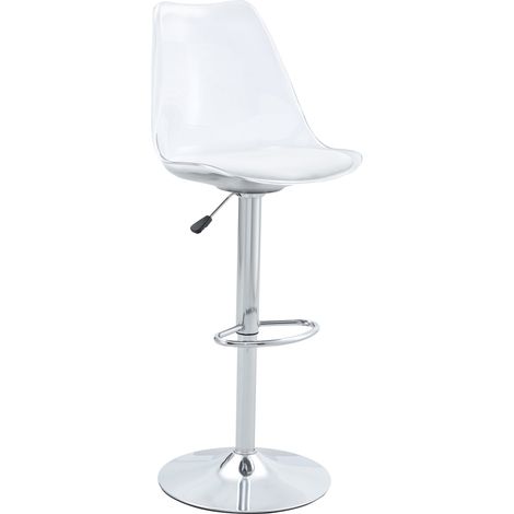 Lot de 2 tabourets de bar réglables et pivotants, design transparent avec dossier en plastique, assise en cuir régénéré, pieds métal argenté CHICFURN (1/5)