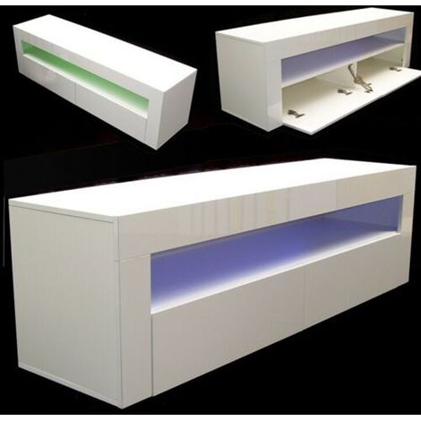 LED Lowboard TV-Schrank 155 Fernsehschrank Hochglanz weiß 57045 (1/5)