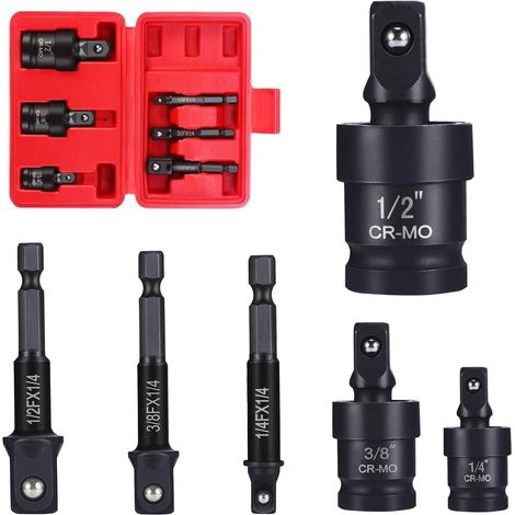 Stecknuss Adapter Set 6-teilig mit Kardangelenk 1/4", 3/8", 1/2" Antrieb (1/5)