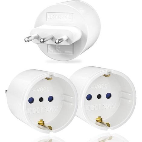 3pcs Adaptateur de Voyage Italie, Prise de Voyage France vers Italie, Adaptateur de Prise Italie Type L pour Italy, Syrie, Uruguay,Chili, Maldives
