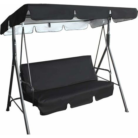 210D Oxford Waterproof Fabric Garden Swing Canopy, 190x132x15cm Replacement Canopy for Outdoor Swing, UV/Rain Resistant Replacement Cover for Garden Patio (Black) (1/5)
