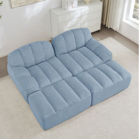 Sofá modular de 2 plazas con 2 otomanas, espuma 32D, tejido suave, azul, REDOM (1/5)
