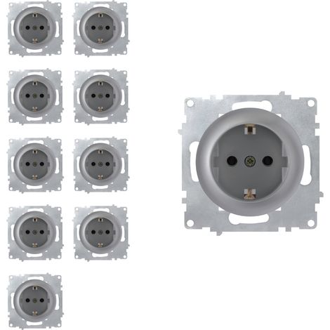Prise avec terre, bornes à  vis (lot de 10) - gris