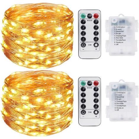 Luci decorative da interno da 10 m, 100 LED, con telecomando, impermeabili IP65, 3 fili di rame, ideali per feste di Natale all'aperto e matrimoni, luce bianca calda [Classe energetica F] (1/5)