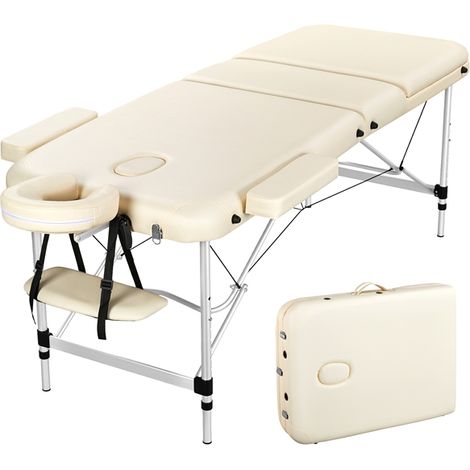 Yaheetech Table de Massage Pliante Professionnelle 70 x 213 cm 3 Section avec Pied en Aluminium Lit de Massage Portable à Hauteur Réglable Repose-tête Ergonomique pour le Massage Spa Tatouage Beige