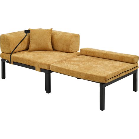 Canapé-lit en velours jaune, lit escamotable 1 place, design compact et gain de place pour salon, chambre ou bureau - CHICFURN (1/5)