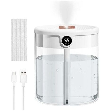 Humidificateur de Chambre, 2Lpour Chambre Simple, Humidificateur d'air Chambre automatique, Humidificateur Diffuseur pour Plantes de Bureau (Blanc)-Chrom (1/5)