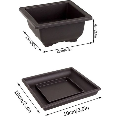 Pots de fleurs rectangulaires (Square-M avec soucoupe) en imitation terre cuite violette pour plantes, jardin extérieur, aménagement paysager, bonsaïs. (1/4)