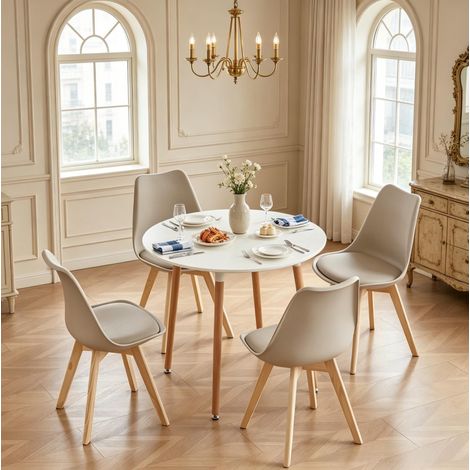 CHICFURN Table à manger ronde 80 x 80 x 75 cm blanche avec 4 chaises, style moderne (1/5)
