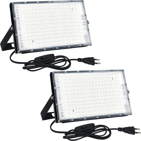 Projecteur LED 150W Lot de 2, Spot LED Extérieur Superbrillant 15000LM Eclairage d'extérieur, 6500K Blanc Froid Projecteur led Extérieur avec IP65 Etanche pour Cour, Garage,Terrain de Sport (1/5)