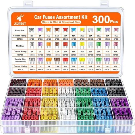 Kit de fusibles automobiles 300 pièces – 160 mini, 90 standards, 50 micro – Cuivre galvanisé à l'étain – Tension 32V, courant 20A - 300Pcs (1/5)