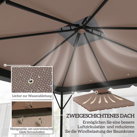 Toit de rechange pour pergola 3x3m, imperméable, double couverture avec évacuations d'eau, vert kaki (1/4)
