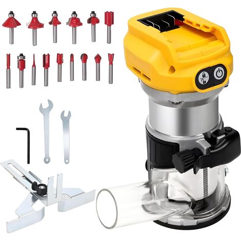 Dewalt 18V/20V Akku-Oberfräse, 800W, 30.000 U/min, bürstenloser Holzfräser mit 6 Geschwindigkeiten, Aluminiumbasis mit 15 x 6,35mm Fräsern