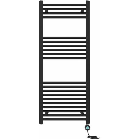 Pre-filled Bathroom Straight Electric Heated Towel Rail Radiator Thermostatic 1200x500mm Black (1/5)
