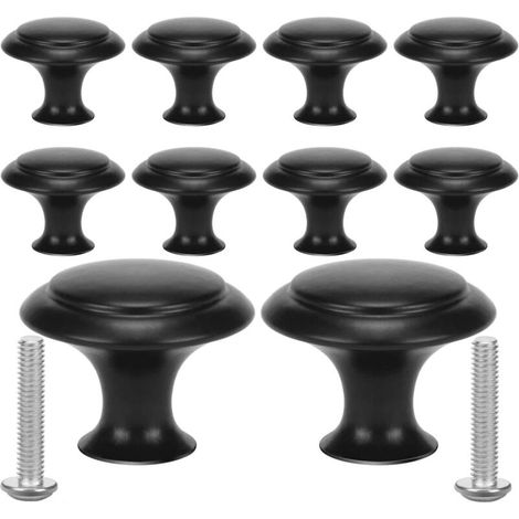 10Pièces Boutons de Meuble Ronds Noir Bouton Porte Cuisine Poignées de Placard Poignée Tiroir avec Vis pour Armoire Buffet Commode - 30MM (1/5)