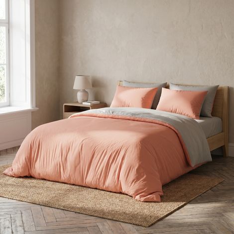 Parure de lit 4 pièces, pour lit double 160x200 cm, housse de couette et drap-housse, design réversible avec fermeture éclair, tissu doux et respirant, style scandinave, Rose