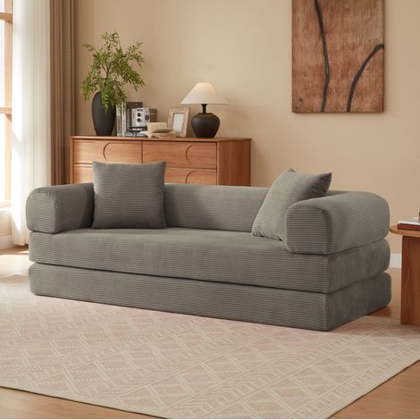 Sofá cama convertible 195x89x59 cm topo, de espuma y terciopelo, sin montaje MEUBLIV (1/5)