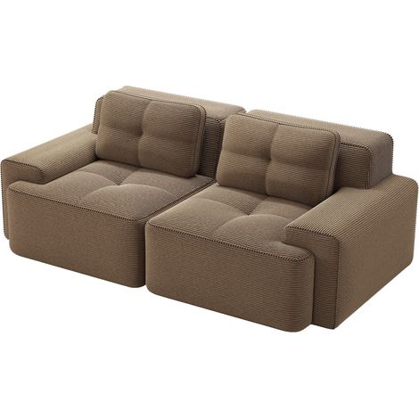 Sofá modular de salón en terciopelo acanalado marrón con asiento profundo 204x104x69 cm MODENUIT (1/5)
