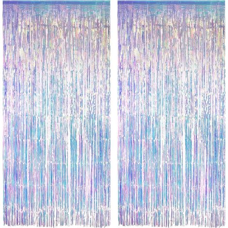 2 Pièces Rideau de Paillettes Métallique de Frange 100cm200cm Rideau Anniversaire Frange,Fil Franges pour Décoration D'Arrière-Plan, pour Licorne Sirène Fée Princesse Fête Noël (1/4)