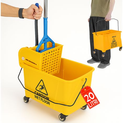 Carrello Pulizie Professionale Secchio Lavapavimenti 20 Lt per Mocio con Ruote