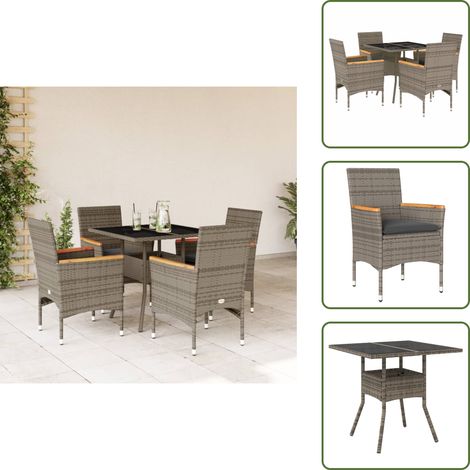 Coussins de siège - vidaXL Ensemble à manger de jardin et coussins 5 pcs gris rotin verre - Housses amovibles (1/5)