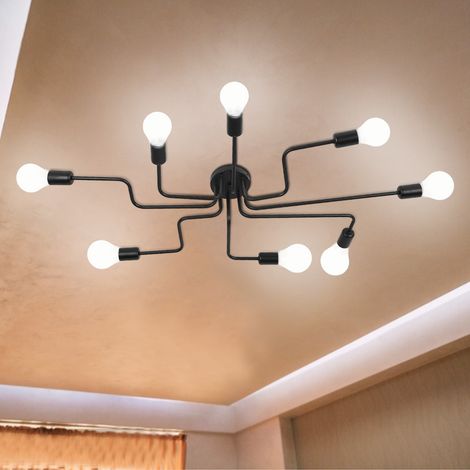 Suspension plafonnier industrielle noire moderne, luminaire pour 8 ampoules E27, 110-240V. (1/5)