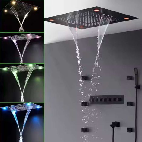 Ciel de pluie led hydro massant thermostatique noire, Sydney (1/5)