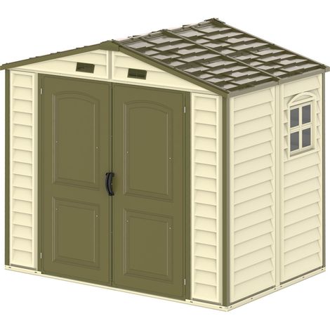 Duramax – Abri de jardin résine 8x6 – Dimensions 2,46 x 1,68 x 2,20 m – Kit fenêtre et fondation inclus – Structure renforcée en uPVC