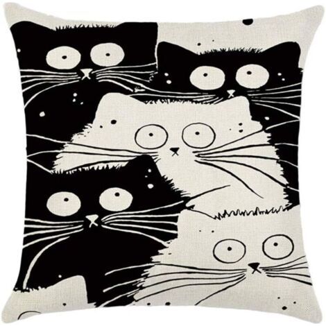 Housse de coussin en lin Chinchilla motif chat dessin animé housse de coussin douce décoration de canapé maison voiture burea (1/5)