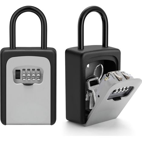 Caja de seguridad mural para llaves con asa - Código de 4 dígitos para exteriores, resistente a la intemperie, caja fuerte robusta para tarjetas, aleación de zinc. (1/5)