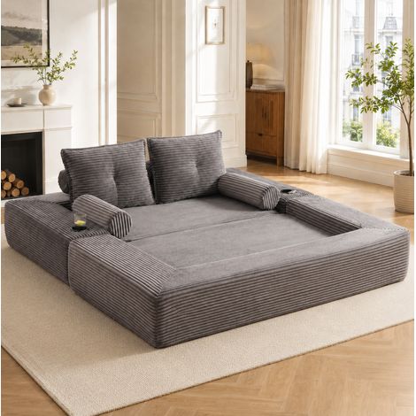 Divano letto 180x98x80 cm, multifunzionale, con tasche laterali e portabicchieri, memory foam, grigio scuro (1/5)