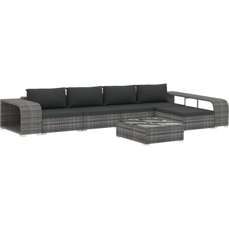 8-tlg. Garten-Lounge-Set mit Auflagen Poly Rattan Grau vidaXL