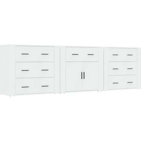 Credenza buffet cassettiera mobile contenitore organizer cucina soggiorno soggiorni 3 pz derivati del legno bianco 020037011