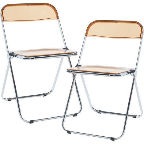 Set de 2 sillas plegables Pornainen transparente 74x46x47cm Naranja [en.casa]