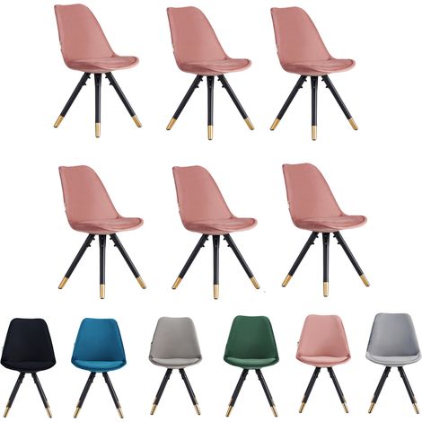 Set of 6 Pink Sofia Ergonomic Modern Dining Chairs Upholstered in Velvet, Metal Legs with Gold End Tips (1/5)