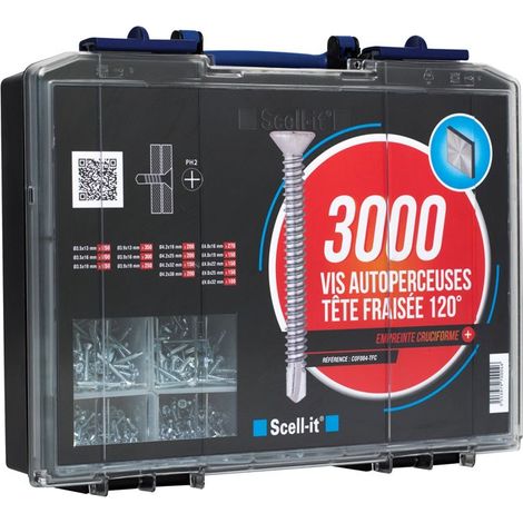 Scell-It – Coffret de 3000 vis autoperceuses à tête fraisée 120° – Empreinte Phillips – Pour bois dur et teck – Fixation rapide et précise (1/6)