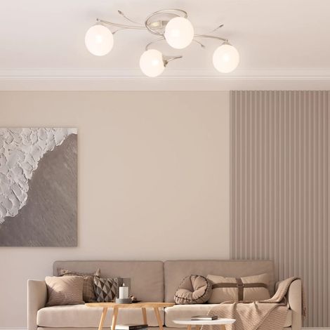 Vidaxl – Plafonnier en fer nickelé avec abat-jour en verre sphérique – 4 douilles G9 – Dimensions 74 x 17,5 cm – Économie d'énergie LED (1/5)