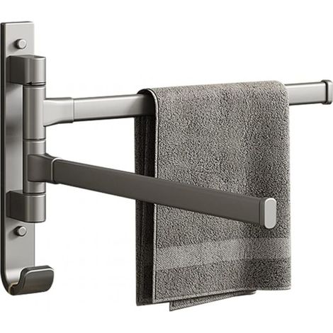Schwenkbarer Handtuchhalter mit Haken, 180° schwenkbare Wandhalterung, Handtuchhalter aus Aluminium, grau (2 Arme) (1/5)