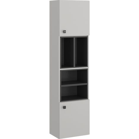 Badschrank Gerta, Grau, 37.5 x 150 cm mit Tür und offenen Fächern, Vicco (1/5)
