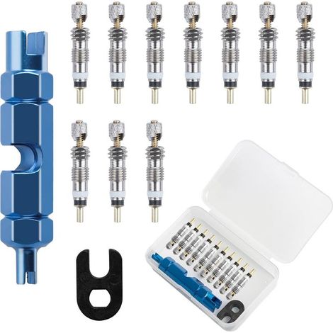 12-piece Presta valve set, Presta valve sets with 2 pieces, Presta valve set with valve core remover, Presta valve adapter, valve core tool, for bicycle tire repair (1/5)