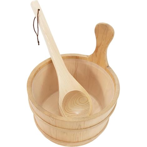 Seau de sauna en pin avec ligne et louches de 100 ml en bois naturel Accessoires de sauna pour la maison Relaxation Seau à vapeur avec ligne (1/5)