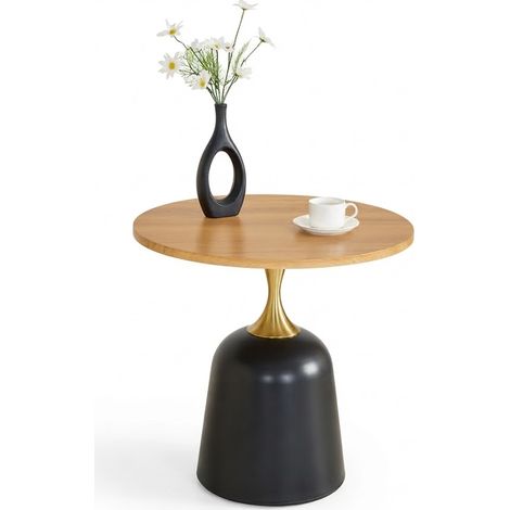 ELVMI Mesa Auxiliar Redonda con Tablero de Melamina y Base Metálica Lastrada para Salón, Dormitorio, Color Madera (1/5)